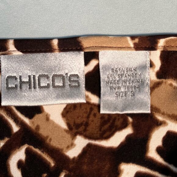 Chico's Silk Animal Print Sheer Tunic Shirt & Tank Boho Set Women XL Brown Black - Picture 13 of 14